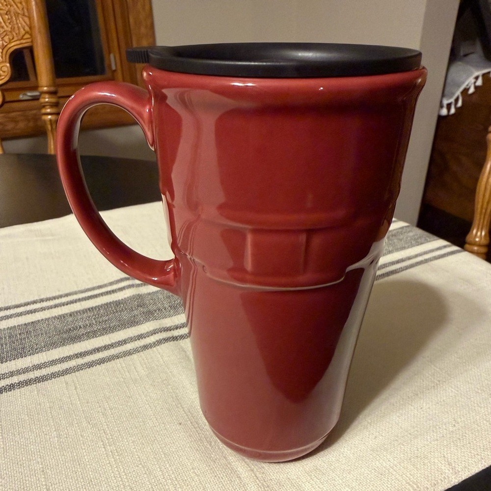 Longaberger Woven Traditions pottery travel mug, paprika